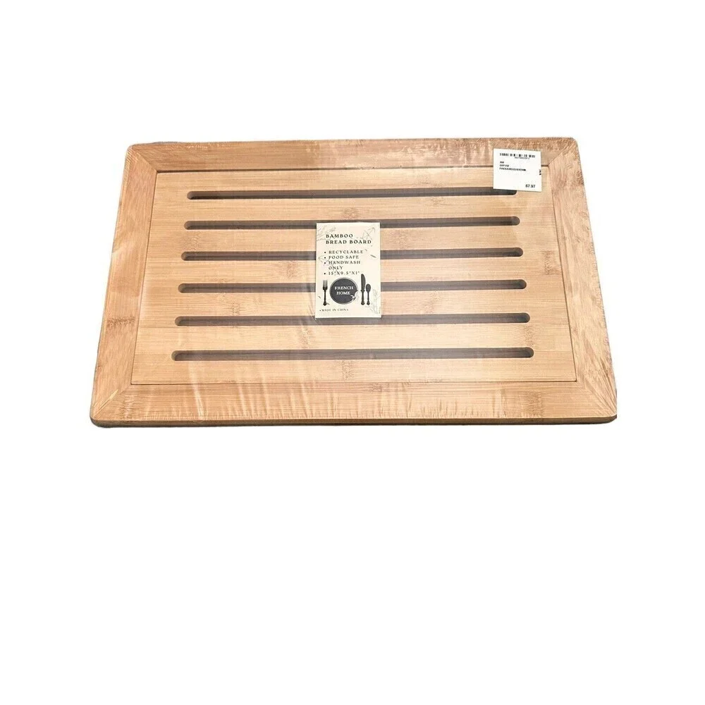 Large Natural Bamboo Bread Cutting Board w/ Crumb Tray, Kitchen Serving Tray